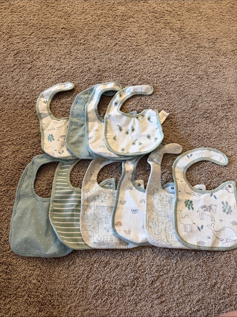 Carter's Sage Green and Cream Baby Bib Set - 10 Pack